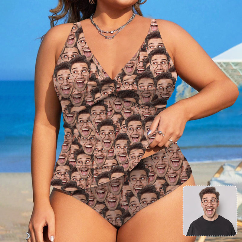 Custom Face Two Piece Swimsuit Personalized Multiface Top&Briefs Bathingsuit For Womem