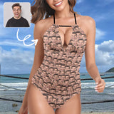 Custom Women's Halterneck Two-piece Tankini Personalized Multiface Two Piece Swimsuit