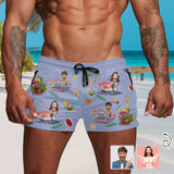 Custom Face Beach Hawaii Aloha Men's Quick Dry Shorts Personalized Swim Trunks with Side Zipper Pocket Surfing Square Leg Board Shorts