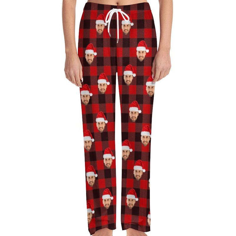 Unisex Pajama Pants Custom Face Christmas Red Pajama Pants For Men&Women Personalized Any Photos Pajama Pants