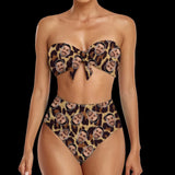 Custom Face Bow Bikini Personalized Face Leopard Print Bikini Swimsuit Bathingsuit For Women