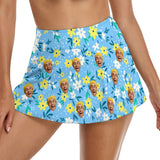 Custom Face Blue Bikini Bottom Short Personalized Flower Face Blue Swimsuit Short For Women