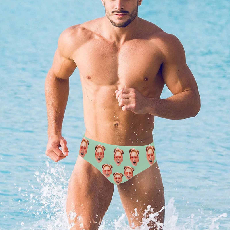 Custom Face Multi Color Men's Quick Dry Stretch Swimming Briefs