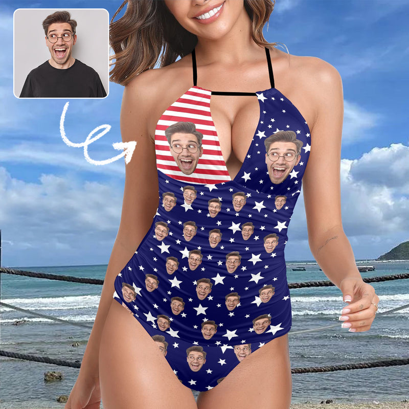 Custom Two Piece Tankini Swimsuit Personalized Flag Face Women's Wrap Tankini Swimsuit Bathingsuit