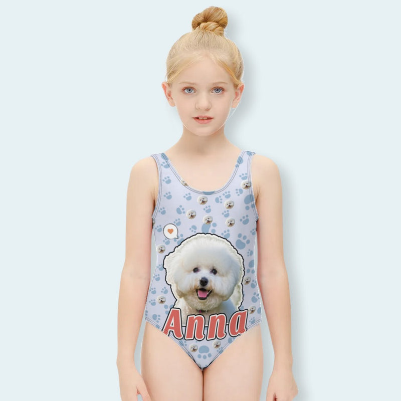 Custom Face&Name Kid's Swimsuit Personalized Face&Name One Piece Swimsuit Girl's Swimwear