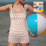 Custom Seamless Multi-Faces Two Piece Swimsuit Personalized Multi-Face Women's Drawstring Cross Back Tankini Swimsuit