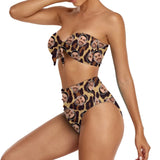 Custom Face Bow Bikini Personalized Face Leopard Print Bikini Swimsuit Bathingsuit For Women