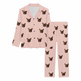 Custom Face Women's Pajama Set Personalized Women's Pink Dog Face Long Sleeve Pajama Set