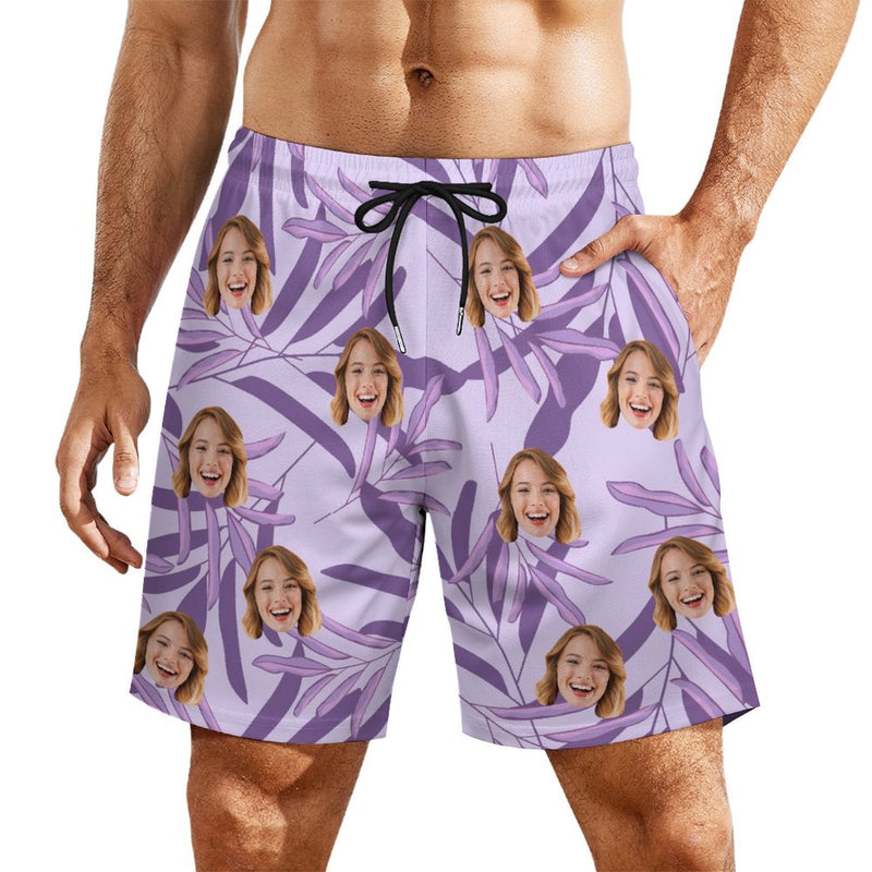 Personalized Face Swim Trunks Custom Face Light Purple Quick Dry Men's Swim Shorts