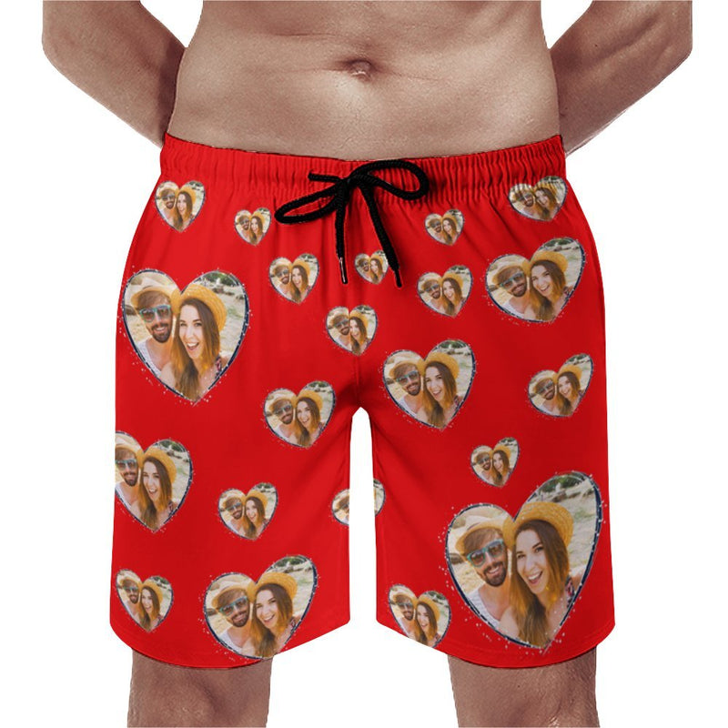 Custom Face 5 Colors Love Personalized Photo Men's Quick-drying Beach Shorts