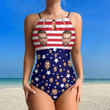 Custom Face Flag Swimsuit Personalized Flag One Piece Swimsuit Slip Backless Bathingsuit