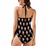 Custom Multi-Face Black Womens Swimsuit Tankini Top Sets Two Piece Bathing Suit with Tie Side