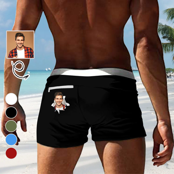 Custom Photo Multicolor Men's Swimwear Short Swim Trunks with Zipper Pocket Personalized Surfing Square Leg Board Shorts