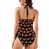 Custom Face Red Heart Womens Swimsuit Tankini Top Sets Two Piece Bathing Suit with Tie Side