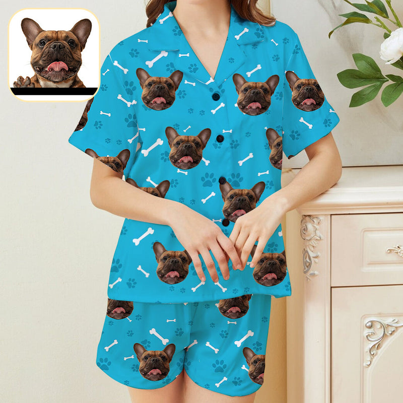 Custom Face Loungewear Personalized Photo Sleepwear Women's V-Neck Short Pajama Set