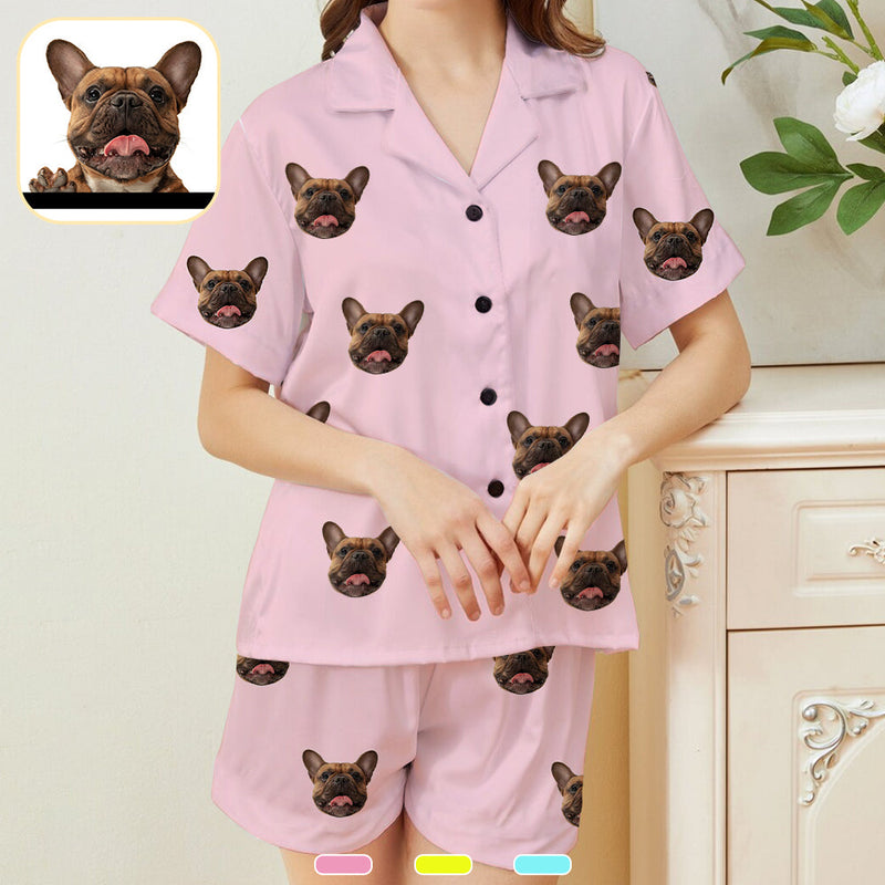 Custom Face Loungewear Personalized Photo Sleepwear Women's V-Neck Short Pajama Set