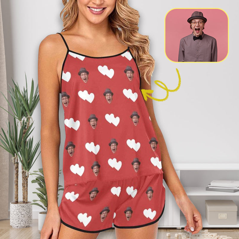 Custom Face Red Pajamas Sexy Nightwear Personalized Women's Camisole Pajama