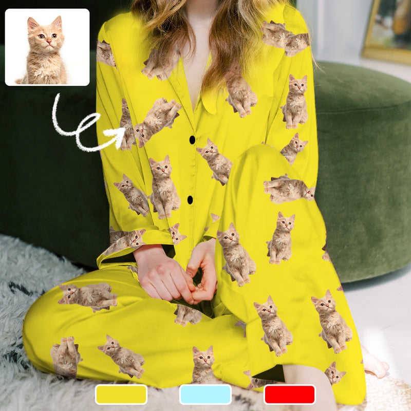 Custom Face Pajamas Set Personalized Women's Face Long Sleeved Pajamas Sleepwear