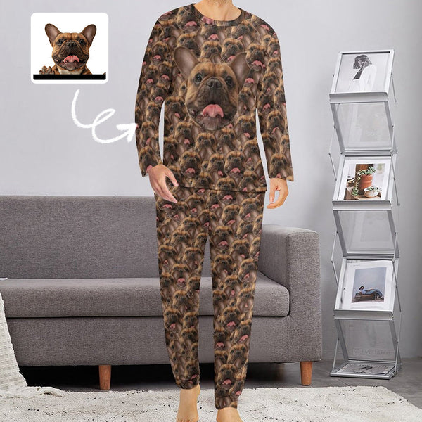 Custom Dog Face Pajamas Set Personalized Men's Crew Neck Long Sleeve Face Pajamas Set