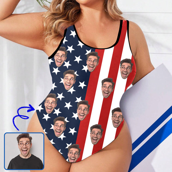 XS-5XL#Personalized Face Tank Top Bathing Swimsuit Custom Flag Face One Piece Swimsuit