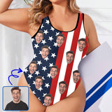 XS-5XL#Custom Big Face Flag Tank Top Bathing Swimsuit Personalized Photo One Piece Swimsuit