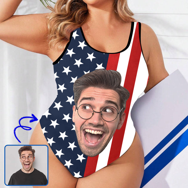 XS-5XL#Custom Big Face Flag Tank Top Bathing Swimsuit Personalized Photo One Piece Swimsuit