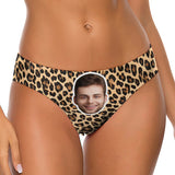 Personalized Women's Bikini Bottom&Beach Wrap Custom Face Leopard Print Swimsuit Thong T-Back