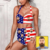 Custom Face Stars and Stripes Strap Two-piece Bikini Swimsuit