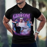 Custom Photos Text Black Polo Shirt Men Personalized Photo Black Short Sleeve Golf Shirt with Picture Printed