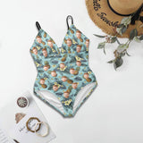 Custom Face One Piece Swimsuit Personalized Face Pineapple Women's V-Neck One Piece Swimsuit Bathingsuit