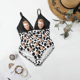 Custom Face One Piece Swimsuit Personalized Face Black Spots Women's V-Neck One Piece Swimsuit Bathingsuit