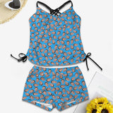 Custom Little Faces Two Piece Swimsuit Personalized Different Colors Face Women's Drawstring Cross Back Tankini Swimsuit