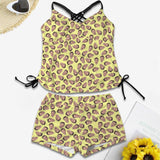 Custom Little Faces Two Piece Swimsuit Personalized Different Colors Face Women's Drawstring Cross Back Tankini Swimsuit