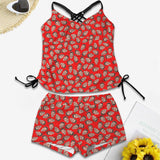 Custom Little Faces Two Piece Swimsuit Personalized Different Colors Face Women's Drawstring Cross Back Tankini Swimsuit