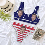 Custom Women's Wide Shoulder Straps Tank Top Bikini Set Personalizd USA Flag Face Swimsuit