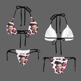 Custom Face Halter String Tie Side Thong Bikini Personalized Pink Leopard Bikini Set Swimsuits