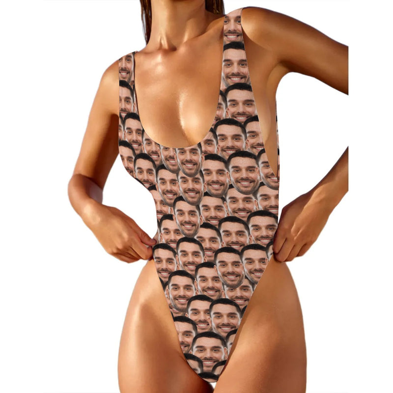 Custom Multi-Face One Piece Swimsuit Personalized Boyfriend Multiface Face Bathingsuit For Women