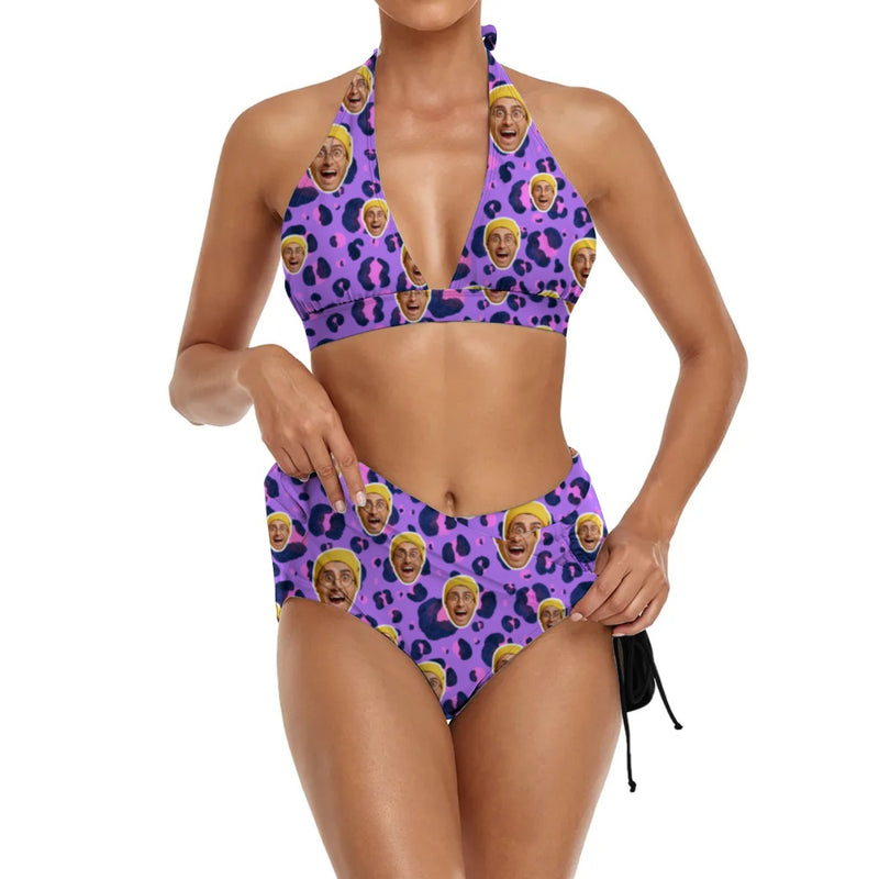 Custom Face Purple Bikini Personalized Sexy Face Swimsuit For Women