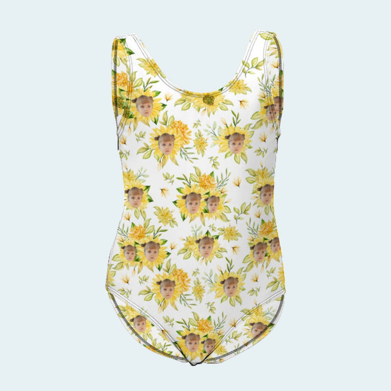 Custom Face Kid's Swimsuit Personalized Face Sunflower One Piece Swimsuit Girl's Swimwear