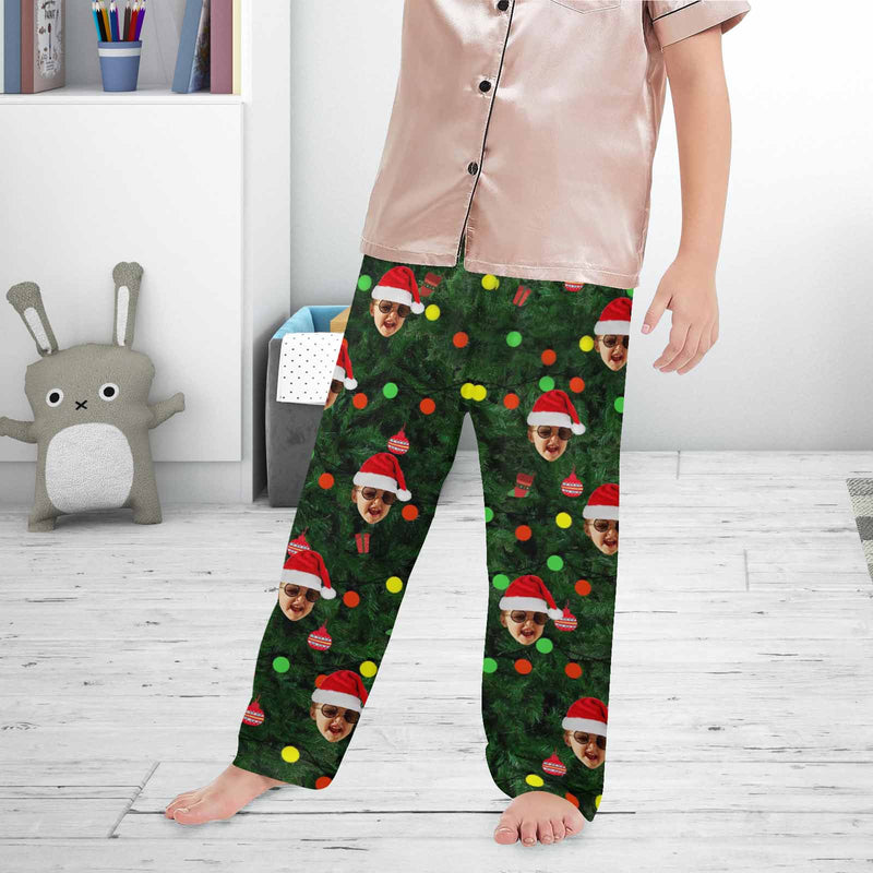 Custom Any Face Kids 2Y-15Y Pajama Pants Personalized Christmas Green Face Pajama Pants