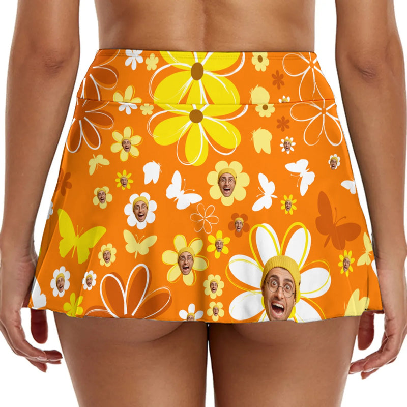 Custom Face Bikini Bottom Personalized Flower Orange Face Swimsuit Bottom For Women