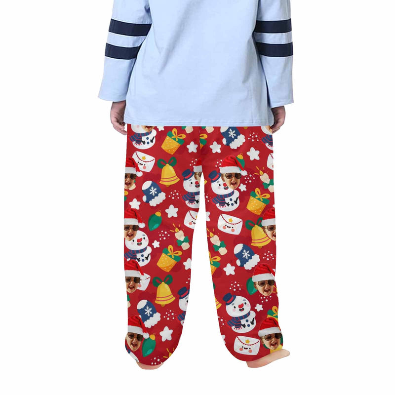 Custom Any Face Kids Pants 2Y-15Y Face Christmas Pajamas Pants Personalized Red Pajama Pants