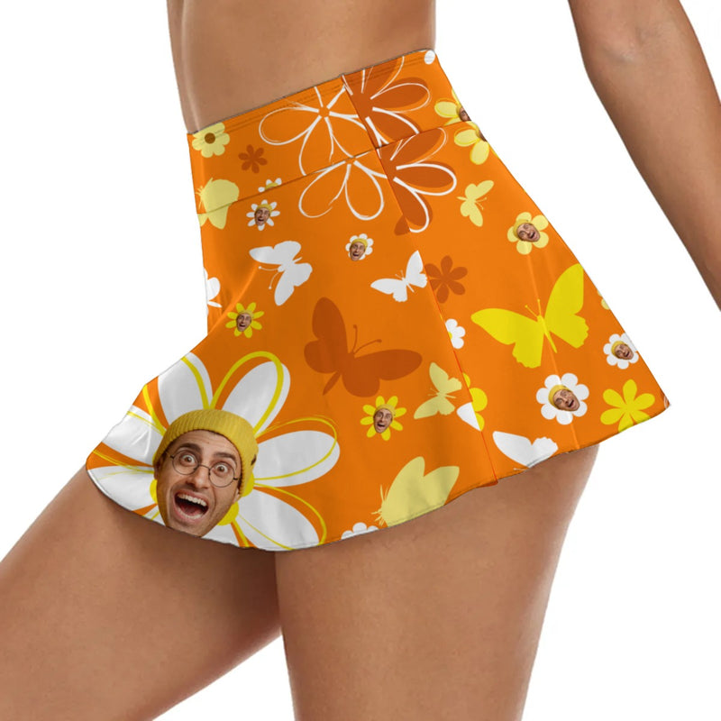 Custom Face Bikini Bottom Personalized Flower Orange Face Swimsuit Bottom For Women