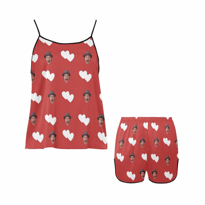 Custom Face Red Pajamas Sexy Nightwear Personalized Women's Camisole Pajama