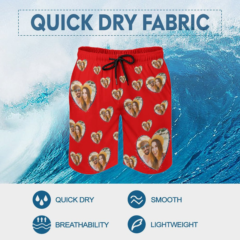 Custom Face 5 Colors Love Personalized Photo Men's Quick-drying Beach Shorts