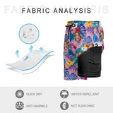 Personalized Face Swim Trunks Custom Face Colorful Flowers Pink Background Quick Dry Men's Swim Shorts