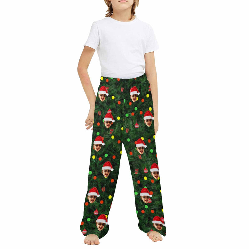 Custom Any Face Kids 2Y-15Y Pajama Pants Personalized Christmas Green Face Pajama Pants