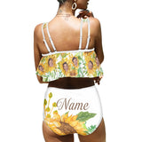 Custom Face Tankinis Personalized Face Women's High Waisted Face On Swimsuit Ruffled Bathing Suits