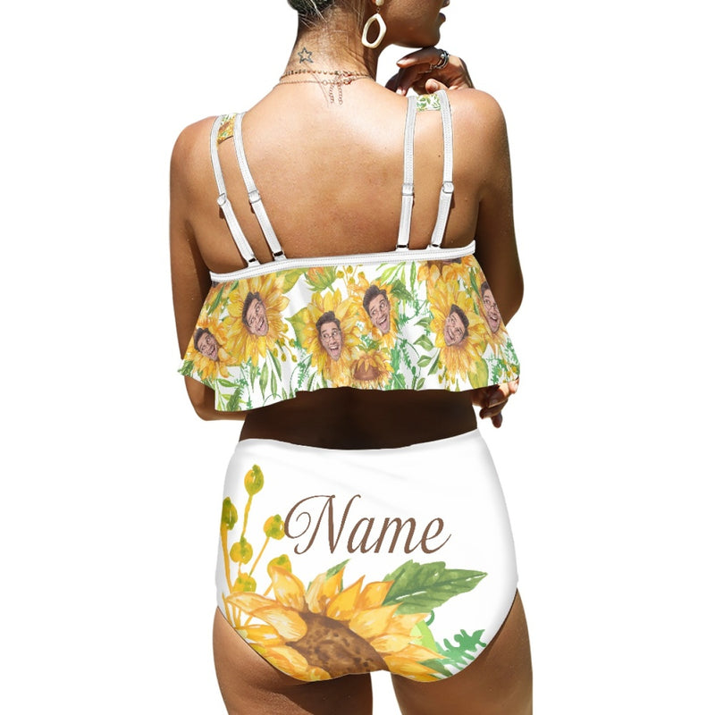 Custom Face Tankinis Personalized Face Women's High Waisted Face On Swimsuit Ruffled Bathing Suits