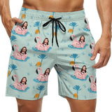 Custom Girlfriend Face Flamingo Pool Men's Casual Quick-drying Swim Shorts Beach Shorts